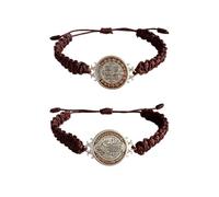 2 Pcs Red ST Benedict Bracelets Catholic Rosary Gifts Black Saint Benedict Bracelet Adjustable Blue String Medalla De San Benito Religious Gifts For Men Women, One Size, Nylon Metal, no gemstone