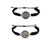2 Pcs Red ST Benedict Bracelets Catholic Rosary Gifts Black Saint Benedict Bracelet Adjustable Blue String Medalla De San Benito Religious Gifts For Men Women, One Size, Nylon Metal, no gemstone