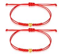 2 PCS Red String Bracelet, Adjustable Red Bracelet for Women Handmade Woven Bracelets Heart Couple Bracelets Set for Teen Girls, Couples, Mom, Sisters and Friends