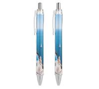 2 PCS Refillable Black Santorini Greek Island Sea View Ballpoint Pens 0.5mm Fine Point Smooth Writing Quick-Dry Liquid Ink Comfort Grip Retractable & Pocket-Sized for Journaling Notetaking Sketching