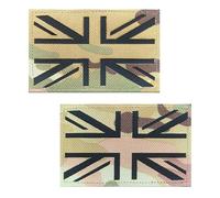 2 PCS Reflective British Union Jack Tactical Emblem Patch Hook and Loop Laser Cut United Kingdom Flag Badge Applique Patch for Football Billiards Jersey,Backpack,Uniforms,Clothes(Camo)