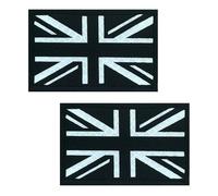2 PCS Reflective British Union Jack Tactical Emblem Patch Hook and Loop United Kingdom Flag Badge Applique Laser Cut Patch for Football Billiards Jersey,Backpack,Jacket,Uniforms,Clothes(Black)