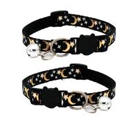 2 PCS Reflective Cat Collar,Night Theme with Moon and Stars,Cute Kitty Adjustable Safe Kitten Collars with Pendant Glow in The Dark for Cats,Kittens,Small Pets(Black)