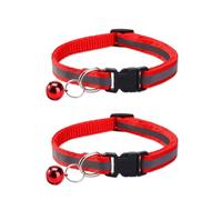 2 Pcs Reflective Cat Collar Quick Release Device with Bell Adjustable 19-32cm, Suitable for Small and Medium-Sized Cats-Red