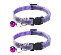 2 Pcs Reflective Cat Collar Quick Release Device with Bell Adjustable 19-32cm, Suitable for Small and Medium-Sized Cats-Purple
