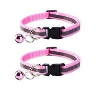 2 Pcs Reflective Cat Collar Quick Release Device with Bell Adjustable 19-32cm, Suitable for Small and Medium-Sized Cats-Pink