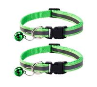 2 Pcs Reflective Cat Collar Quick Release Device with Bell Adjustable 19-32cm, Suitable for Small and Medium-Sized Cats-Green