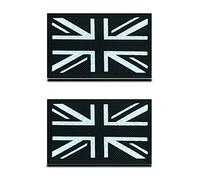 2 Pcs Reflective Great British Union United Kingdom UK Patch Infrared IR National Morale Badge Tactical Military Army Uniform Fastener Emblem for Backpack Hat Jacket Vest Biker Travel (Black)