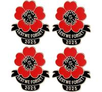 2 Pcs Remembrance Day Poppy Pin Set 2025 Lest We Forget Enamel Lapel Badges, Red Rhinestone Poppy Brooches for Veterans Day & Memorial Sunday