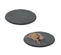 2 Pcs Reptile Basking Platform Round Slate Pad, Tortoise Bathing Resting & Feeding Dish, Natural Stone Accessories for Turtles Lizards Geckos Snakes Frog Newt, 14.5 x14.5 cm