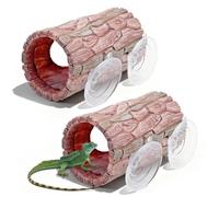 2 PCS Reptile Hide, Resin Hollow Hideout Bask Terrace with Powerful Suction Cup Reptile Gecko Tank Accessories for Bearded Dragons Crested Geckos Frogs Terrarium Decor