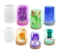 2 PCS Resin Silicone Mould, AFUNTA Cylindrical Epoxy Resin Mould, Hexagonal Resin Mould and Wooden Glowing Base with USB Power for DIY Desk Decorate Table Lamp Home Decorate