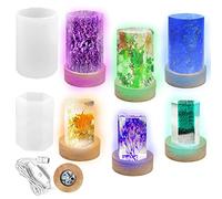 2 PCS Resin Silicone Mould, AFUNTA Cylindrical Epoxy Resin Mould, Hexagonal Resin Mould and Wooden Glowing Base with USB Power for DIY Desk Decorate Table Lamp Home Decorate