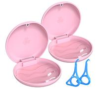 2 Pcs Retainer Case,BVN Retainer Box with 2 Pcs Aligner Removal Tool, Orthodontic Denture Box,Mouth Guard Case,Pink