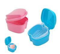2 Pcs Retainer Case, Denture Box, Denture Bath Case Orthodontic Dental Retainer Box False Teeth Bath Box Denture Cleanning Set for Storing Soaking Dentures Cleaning Box with Filter(Pink,Blue)