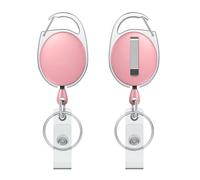 2 PCS Retractable Badge Reel Lanyard Holder - Extendable ID Card Keychain 24 Inch Nylon Cord - Badge Reels for Office Employee Door Access Keys - Heavy Duty Keychain (Pink)