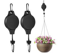 2 Pcs Retractable Hanging Basket Pulley System, Hanging Basket Hooks, Plant Pulley and Bird Feeder Rise and Fall (Black)