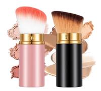 2 PCS Retractable Kabuki Makeup Brush Portable Blush Kabuki Brush Travel Face Flawless Powder Brush with Cover Soft Bristles for Women Foundation Bronzer Buffing Liquid, Cream