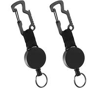 2 PCS Retractable Key Chain Key-Rings, Badge Reel Clips for ID Card Holder,Heavy Duty Badge Reel with Steel Cable, Black