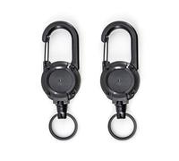 2 Pcs Retractable Keychain, Retractable Keyring, Key Chain - Heavy Duty 23.6 Steel Cord Badge Reel for ID Cards, Security Pass & Outdoor Use with Secure Locking Clips (Black)