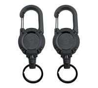2 Pcs Retractable Keychain, Retractable Keyring, Key Chain - Heavy Duty 23.6 Steel Cord Badge Reel for ID Cards, Security Pass & Outdoor Use with Secure Locking Clips (Black)
