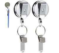 2 Pcs Retractable Pull Pen Pencil Holder, 27.5'' Heavy Duty Universal Retractable Pen Holder for Lanyard, Badge Reel Pen Clip with Belt Clip Key Ring for Carpenters Mechanics Nurses Architects