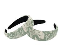 2 PCS Retro Iris Ethnic Pattern Sage Green Womens Headbands, Velvet Padded Headbands, Wide Hair Band Hoops for Girls, Vintage Thick Hair Bands