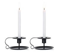 2 Pcs Retro Iron Simple Black Chamberstick Candlestick Holders Taper Candle Holder, Fits Standard Taper and Candlesticks, Candlelight Stand for Halloween Christmas Dining Room Decoration Display