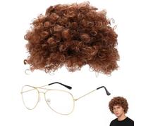 2 Pcs Retro Loner Character Costume Wig and Glasses,Mens Afro Wig
