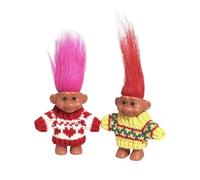 2 PCS Retro Lucky Troll Dolls in Hand-Knit Sweaters - Colorful, Adorable, Great for Collections, School Projects, Crafts & Party Favors (red&Yellow)