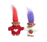 2 PCS Retro Lucky Troll Dolls in Hand-Knit Sweaters - Colorful, Adorable, Great for Collections, School Projects, Crafts & Party Favors (red&White)