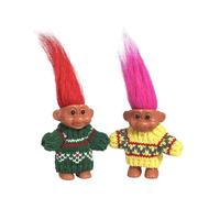 2 PCS Retro Lucky Troll Dolls in Hand-Knit Sweaters - Colorful, Adorable, Great for Collections, School Projects, Crafts & Party Favors (Green&Yellow)