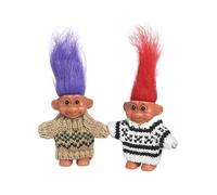 2 PCS Retro Lucky Troll Dolls in Hand-Knit Sweaters - Colorful, Adorable, Great for Collections, School Projects, Crafts & Party Favors (Black&Brown)