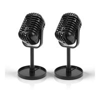 2 PCS Retro Microphone Props, Vintage Microphone Prop with Stand Plastic Fake Mic Stage Table Decor for Party Decorations (Black)