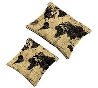 2 PCS Retro Old World Map Compass Pocket Cosmetic Bag, Self-Closing Shrapnel Makeup Pouch, Portable No Zipper Mini Travel Make Up Bag for Headphones Coin Lipstick Cosmetics Earphones Jewelry Organizer