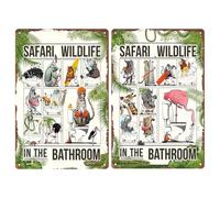 2 Pcs Retro Tin Sign Vintage Wildlife Bathroom Wall Decor for Restroom Toilet, Great Gift for Wildlife Lovers 8X12inch (Wildlife)
