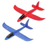 2 PCS Return Glider Foam Plane 48cm, epps Hand Thrown Flying Toy - Outdoor Aircraft For 3-12 Year Old Kids Backyard Park Beach Gift - Crash-Resistant Large Size Model No Batteries Red Blue