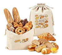 2 Pcs Reusable Linen Bread Bags for Homemade Bread, Cotton Linen Breads Storage Bag Fresh Breads Storage Drawstring Food Storages Bags for Kitchen, Bakery, and Travel