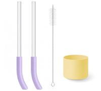 2 PCS Reusable Purple Straws for Ninja BlendBOSS, with Cup Sleeve | Compatible with 26oz Travel Tumbler, 2 Replacement Removeable Plastic Straws, 1 Yellow Anti-Slip Silicone Bottom Boot