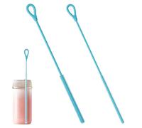 2 Pcs Reusable Silicone Straw Cleaner Brush, 9.45in Extra Long Cleaner, Non-Slip Handle, Soft Bendable Silicone Straw Brush for Metal Glass Plastic Straight & Curved Pipe