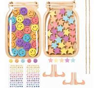2 PCS Reward Jar, Good Behaviour Chart Reward Pot | with Stars and Smiling Face for Home Teacher Parent, Wooden Star Jar with Alphabet Stickers for Daily Routine, Bedtime