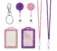 2 PCS Rhinestone Bling Lanyard with Id Badge Holder, Rhinestone Lanyard for Id Badges Diamond Crystal Id Card Holder Crystal Retractable Badge Reel Neck Lanyard with Key Ring and Metal Clasp