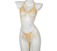 2 Pcs Rhinestone Body Chain for Women, Gold Angel Wing Jewelry, Adjustable Tassel Bikini Accessory, Two Piece Design, Sparkling Chest Chain with Buckle for Party, Beach Dress and Club Wear