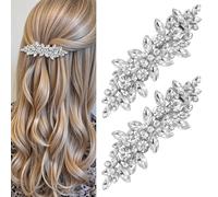 2 Pcs Rhinestone Hair Clips Sparkly Rhinestone Hair Accessories for Women Bride Silver Crystal Prom Barrettes Fancy Hairs Pin for Wedding Prom Evening