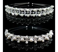 2 Pcs Rhinestone Headband, Sparkly Crystal Pearl Headband Gorgeous Hair Hoop Daily Hair Accessories for Women Girls, 2 Style