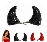2 Pcs Rhinestone Horns Devil Hair Clips, Glitter Halloween Evil Horn Hair Clips, Sparkly Bull Horn Headpiece, Demon Horns Hair Clip for Girls Women Props Party Cosplay Costume (Black)