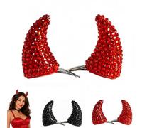 2 Pcs Rhinestone Horns Devil Hair Clips, Glitter Halloween Evil Horn Hair Clips, Sparkly Bull Horn Headpiece, Demon Horns Hair Clip for Girls Women Props Party Cosplay Costume (Red)