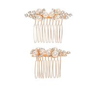 2 Pcs Rhinestone Pearl Flower Hair Combs Wedding Crystal Side Combs Faux Pearl Bridal Hair Pieces Bride Jewelry Hairpins Bling Prom Head Pieces Diamond Hairstyle Accessories for Women