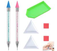 2 Pcs Rhinestone Picker Dual Ended, Diamond Art Pens Dotting Pen for Nail Art, Wax Pencil with Pink Blue Handle for Picking Placing Jewel Gems Crystals Studs Sequins for Natural & False Nail DIY Craft