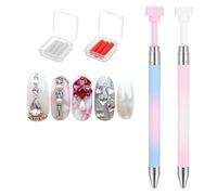 2 PCS Rhinestone Picker Tool Diamond Art, Refillable Wax Pen with 6 Wax Refills, Nail Diamond Art Painting Dotting Pen for Nails Rhinestone Pickup (Pink Blue Gradient)